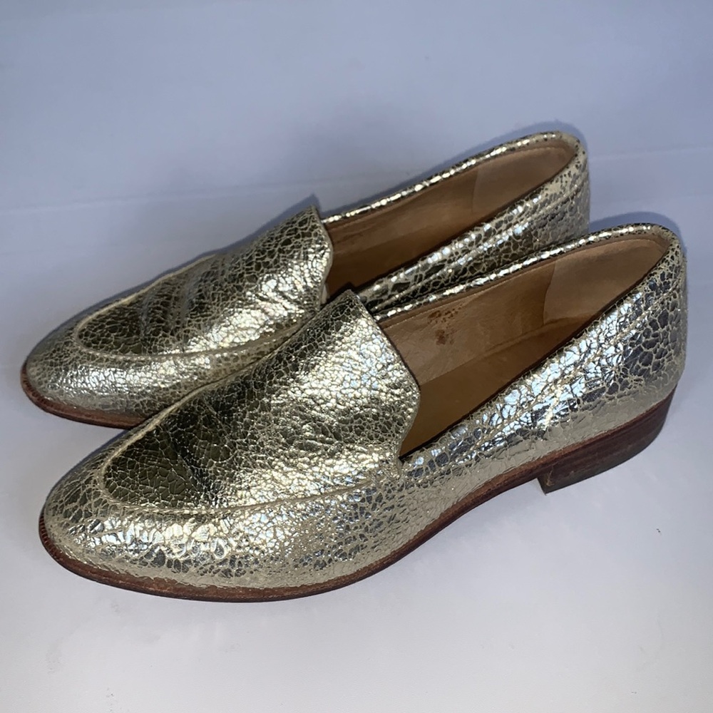 Madewell The Frances Loafers Crackled Metallic Size 6 Gold Silver